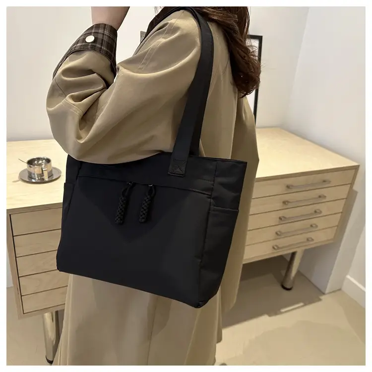 Women Large Canvas Tote Bag Grey Shoulder Cosmetic File Bag — feature 20