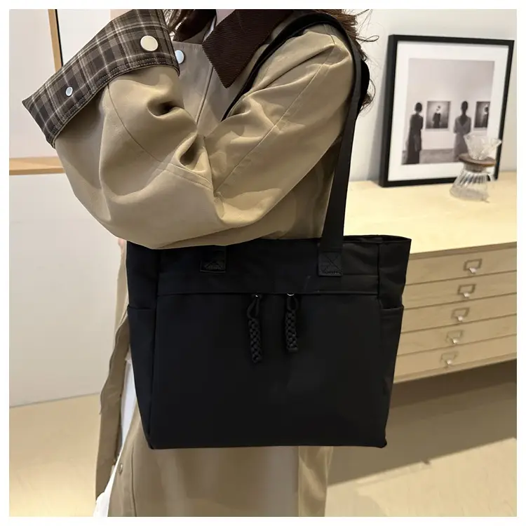 Women Large Canvas Tote Bag Grey Shoulder Cosmetic File Bag — feature 21