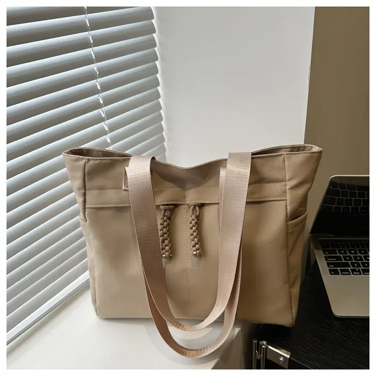 Women Large Canvas Tote Bag Grey Shoulder Cosmetic File Bag — feature 25