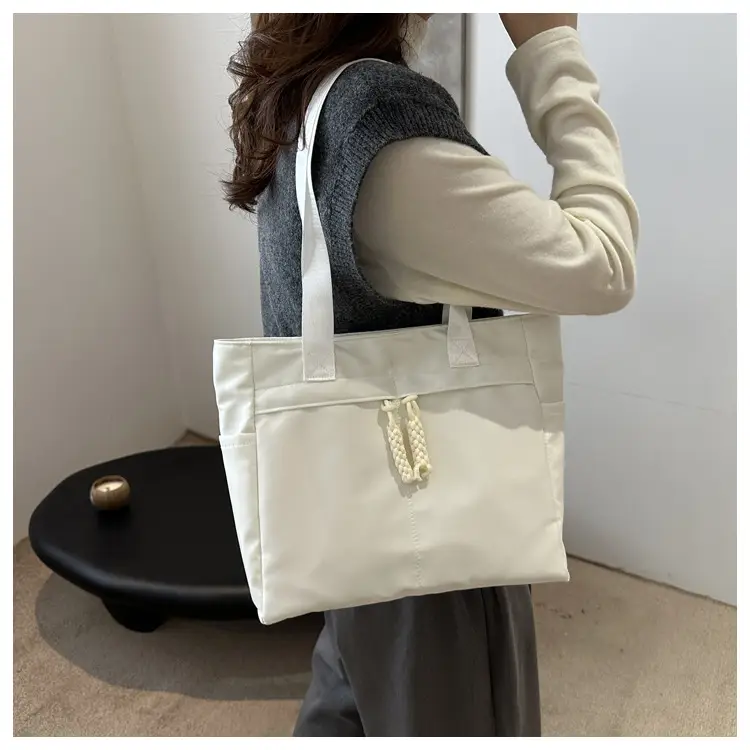 Women Large Canvas Tote Bag Grey Shoulder Cosmetic File Bag — feature 7