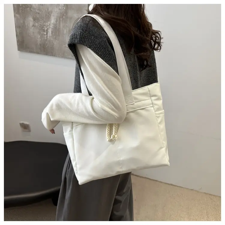 Women Large Canvas Tote Bag Grey Shoulder Cosmetic File Bag — feature 8