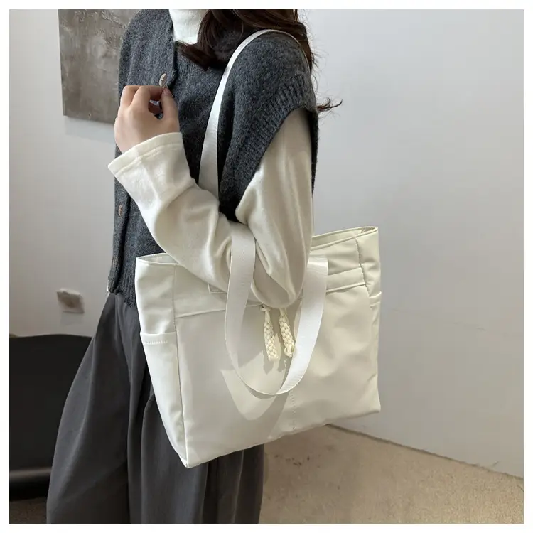 Women Large Canvas Tote Bag Grey Shoulder Cosmetic File Bag — feature 9