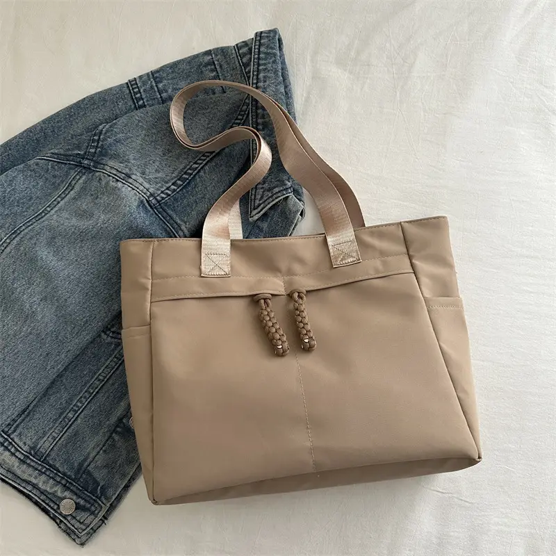 Women Large Canvas Tote Bag Grey Shoulder Cosmetic File Bag - Image 2