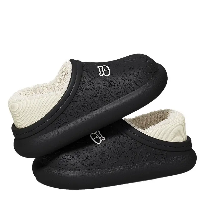 New waterproof EVA cotton slippers men's autumn and winter bag with warm plush soft bottom moon shoes women's supermarket wholesale