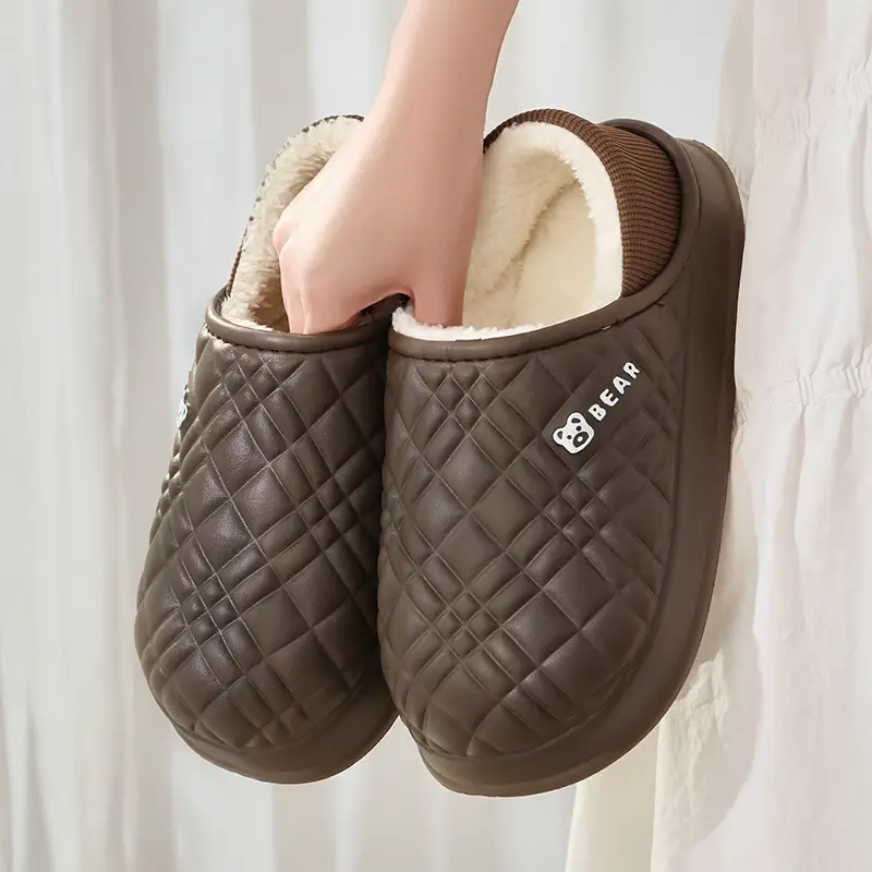 New waterproof EVA cotton slippers men's autumn and winter bag with warm plush soft bottom moon shoes women's supermarket wholesale