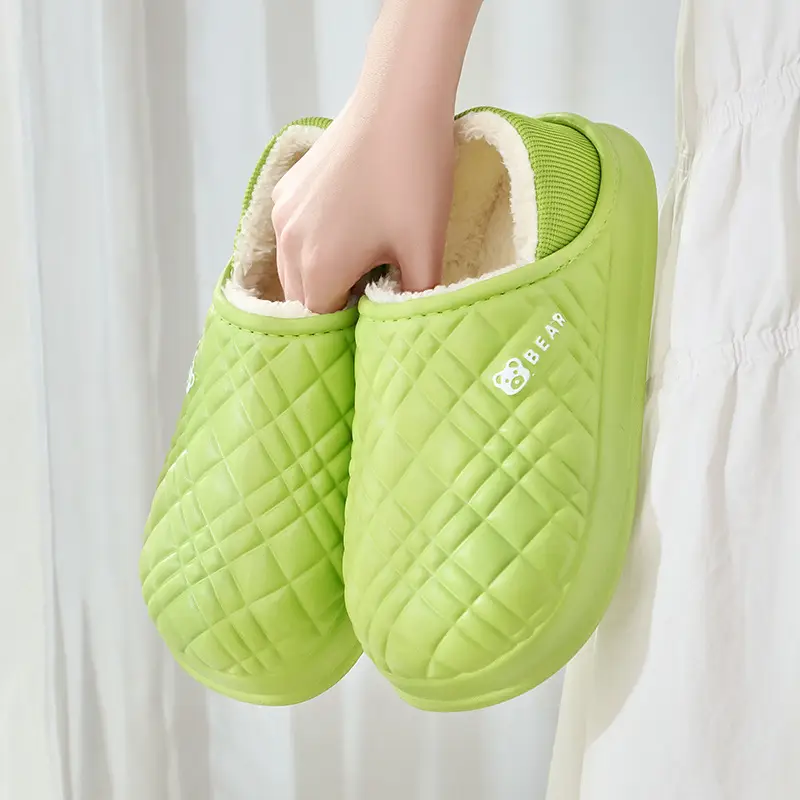 New waterproof EVA cotton slippers men's autumn and winter bag with warm plush soft bottom moon shoes women's supermarket wholesale