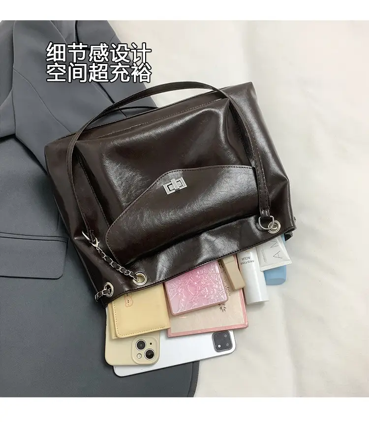 Black Leather Chain Shoulder Tote Bag for Women — feature 10