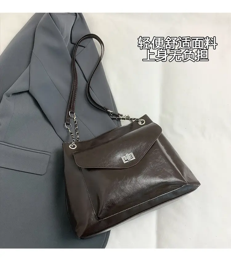 Black Leather Chain Shoulder Tote Bag for Women — feature 11