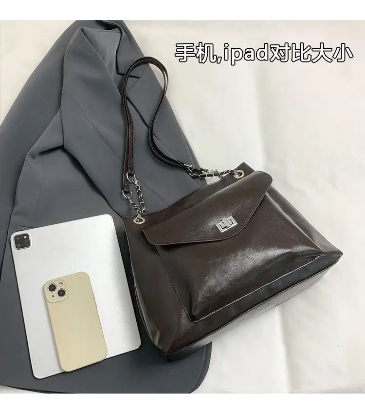 Black Leather Chain Shoulder Tote Bag for Women — feature 12