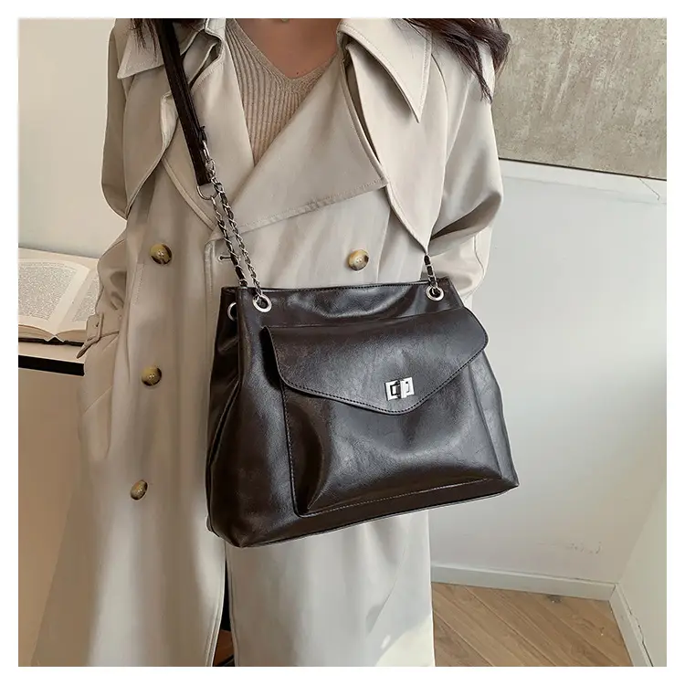 Black Leather Chain Shoulder Tote Bag for Women — feature 18