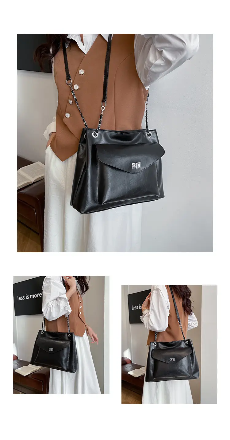 Black Leather Chain Shoulder Tote Bag for Women — feature 19