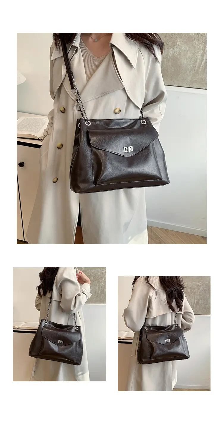Black Leather Chain Shoulder Tote Bag for Women — feature 20