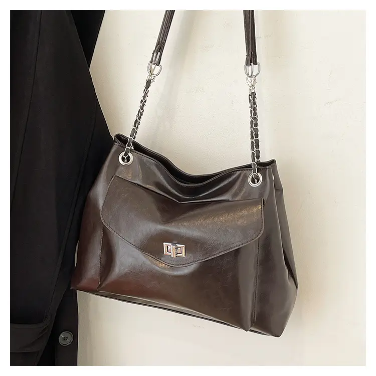 Black Leather Chain Shoulder Tote Bag for Women — feature 25