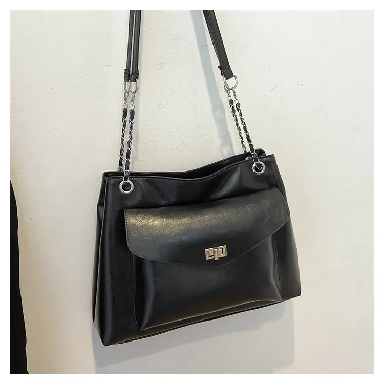 Black Leather Chain Shoulder Tote Bag for Women — feature 26