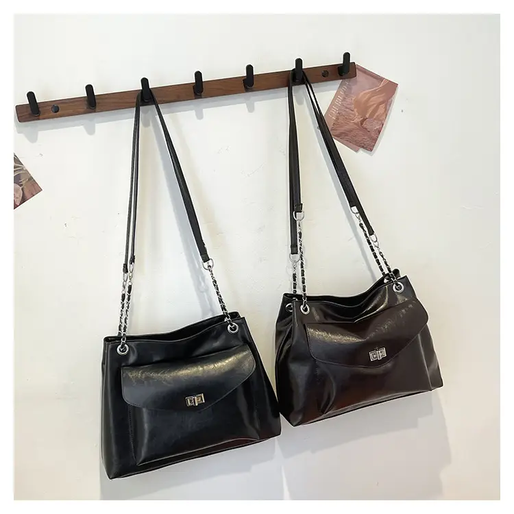 Black Leather Chain Shoulder Tote Bag for Women — feature 27