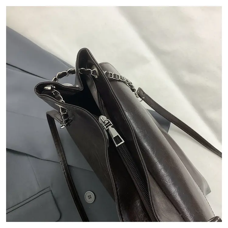 Black Leather Chain Shoulder Tote Bag for Women — feature 6