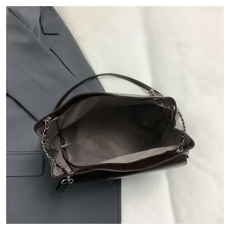 Black Leather Chain Shoulder Tote Bag for Women — feature 9