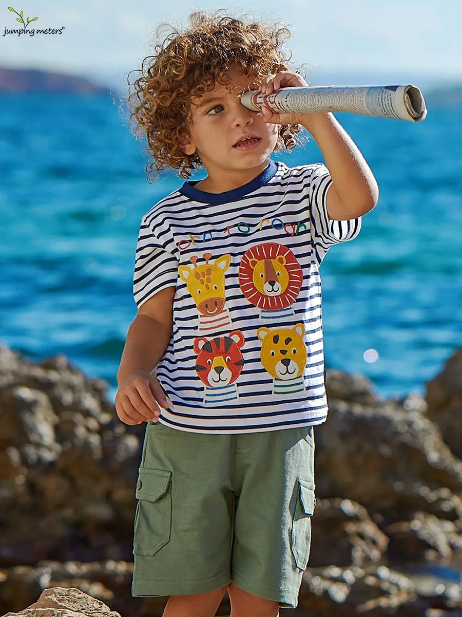 Kids Striped T-Shirt with Lion & Tiger Print