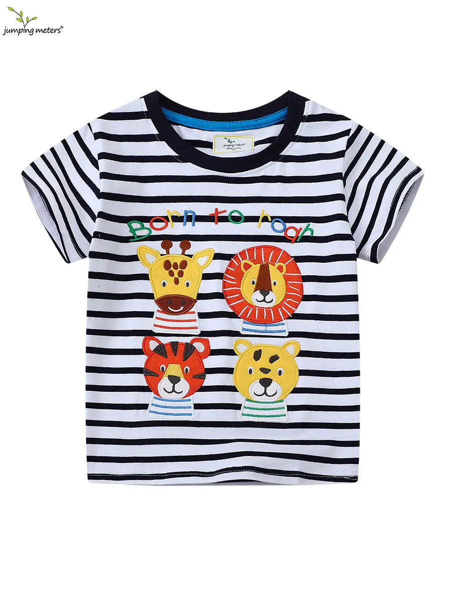 Kids Striped T-Shirt with Lion & Tiger Print