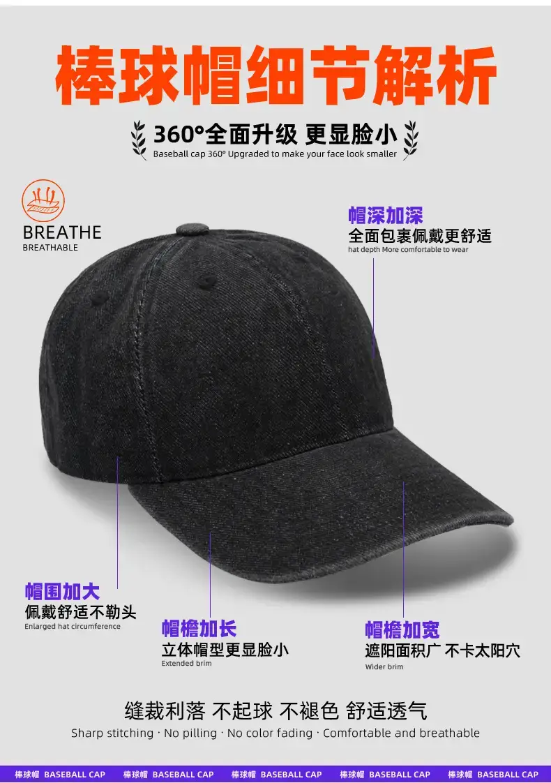 Black Vintage Denim Baseball Cap for Men — feature 12
