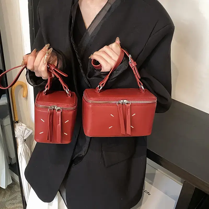 Red Square Satchel Shoulder Bag for Women - Image 2