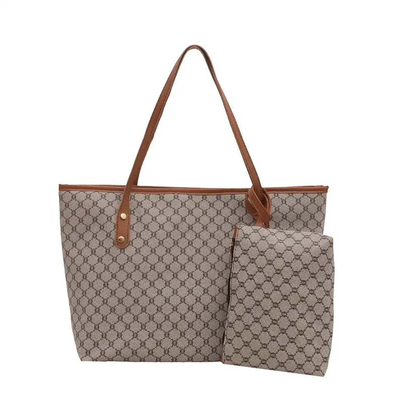 Women's Large Capacity Tote Bag Brown Monogram Pattern - Image 9