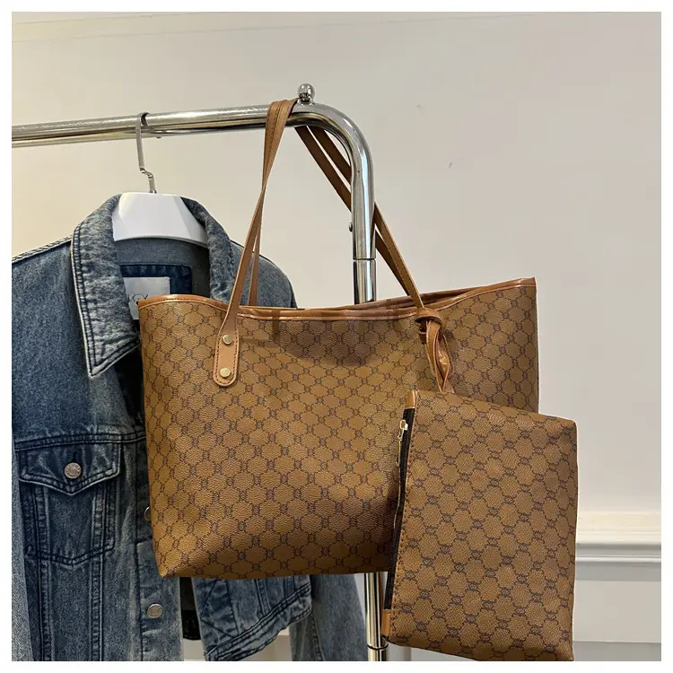 Women's Large Capacity Tote Bag Brown Monogram Pattern — feature 19