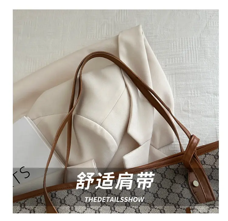 Women's Large Capacity Tote Bag Brown Monogram Pattern — feature 6