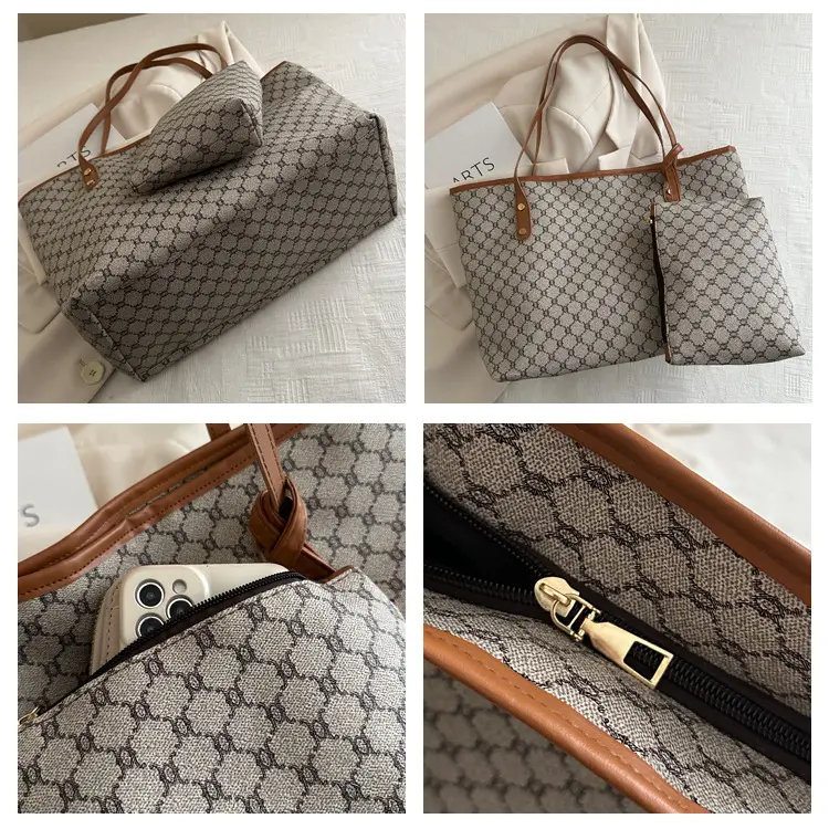 Women's Large Capacity Tote Bag Brown Monogram Pattern — feature 8