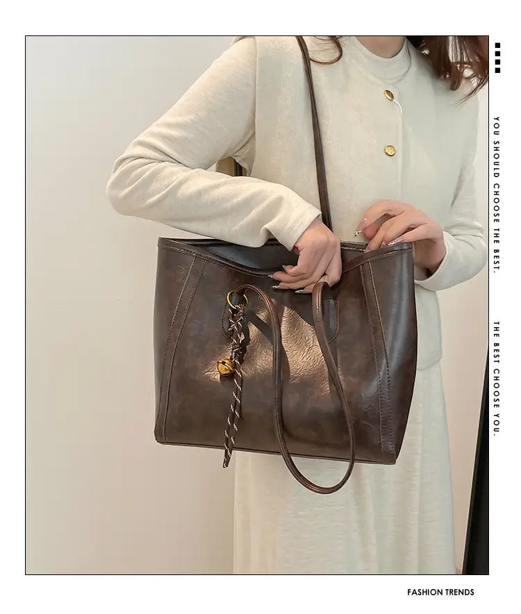 Vintage Brown Leather Tote Bag for Women — feature 1