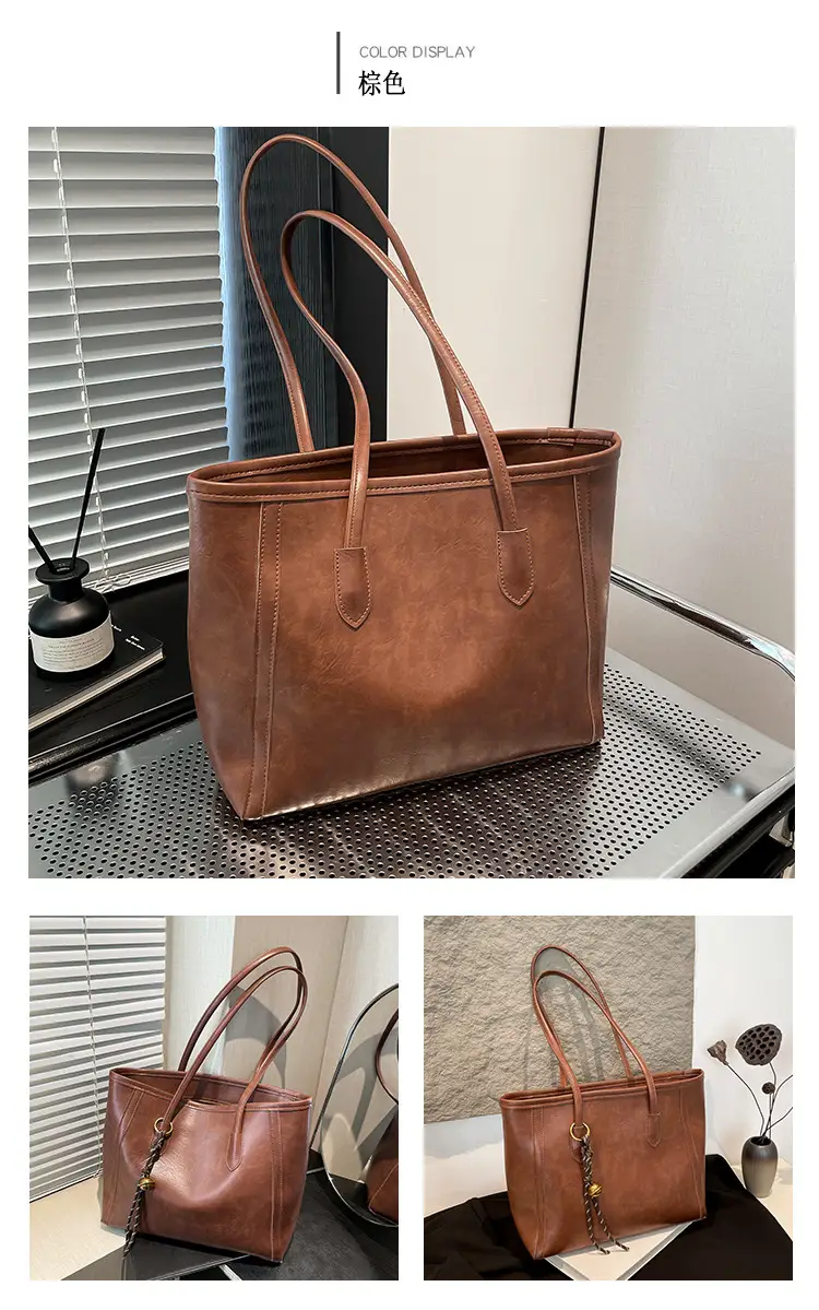 Vintage Brown Leather Tote Bag for Women — feature 14