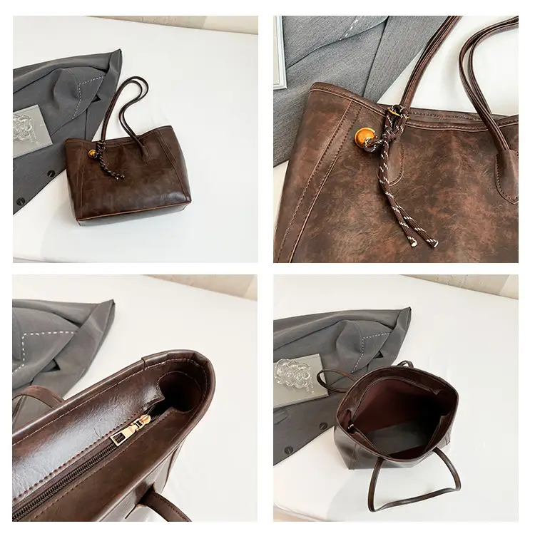 Vintage Brown Leather Tote Bag for Women — feature 9