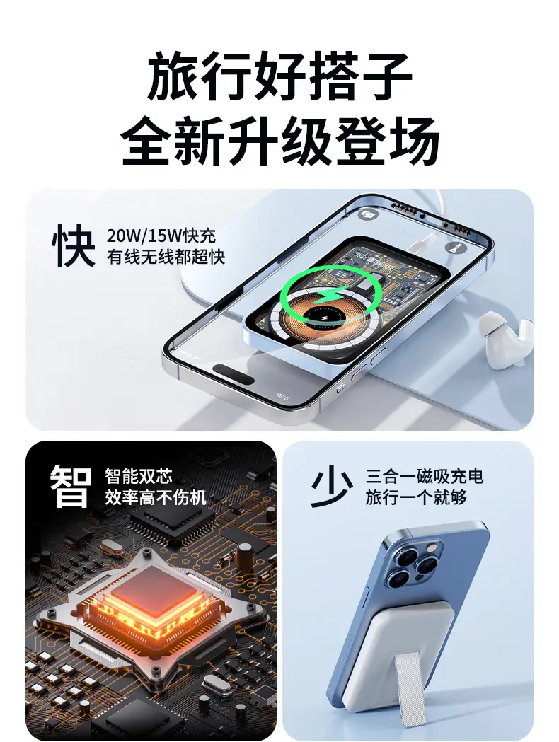 Cross-border MagSafe transparent magnetic charging treasure wireless fast charging 20000 mA mobile power bracket mini set — feature 5