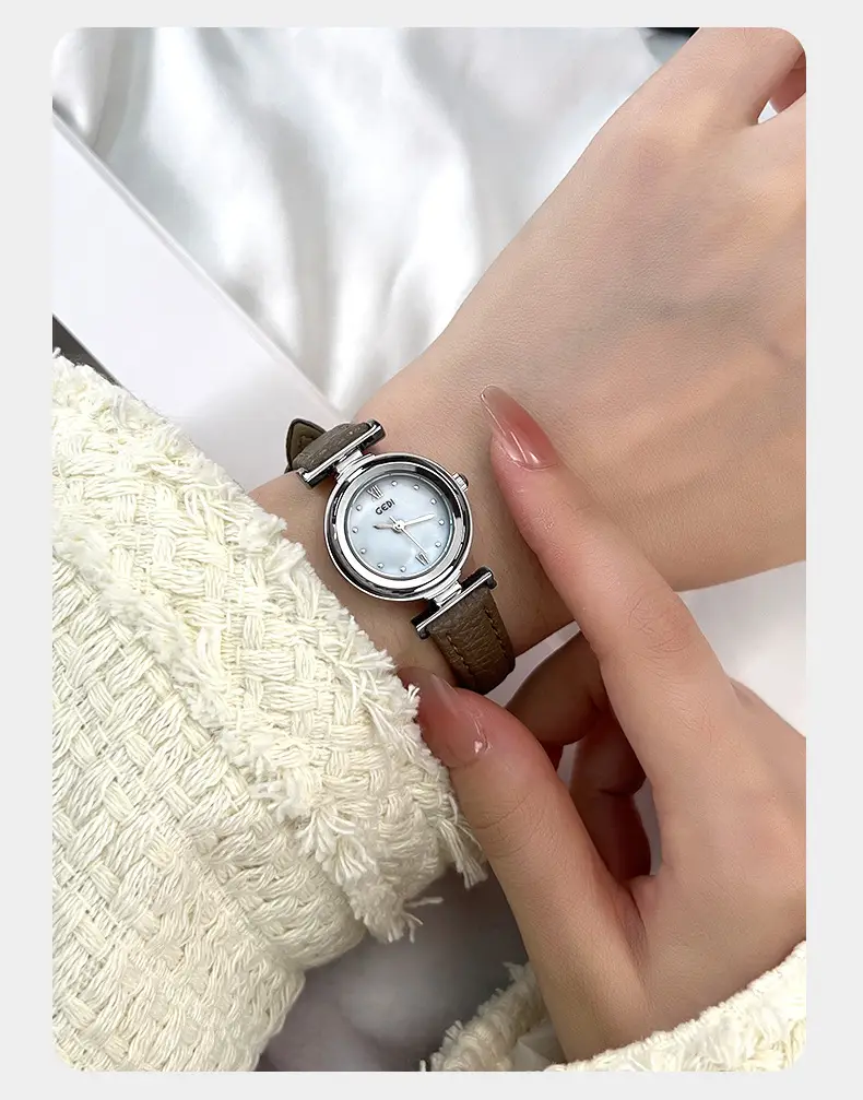 Gold Plated Women's Watch with Brown Leather Belt — feature 12