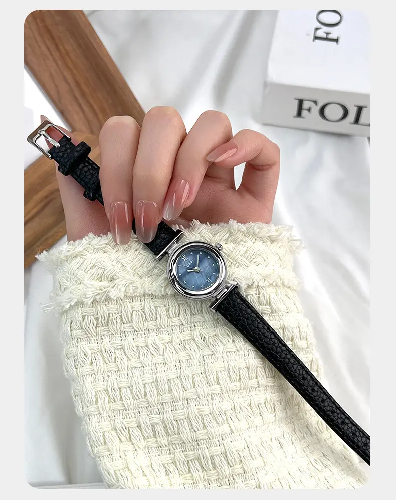 Gold Plated Women's Watch with Brown Leather Belt — feature 13