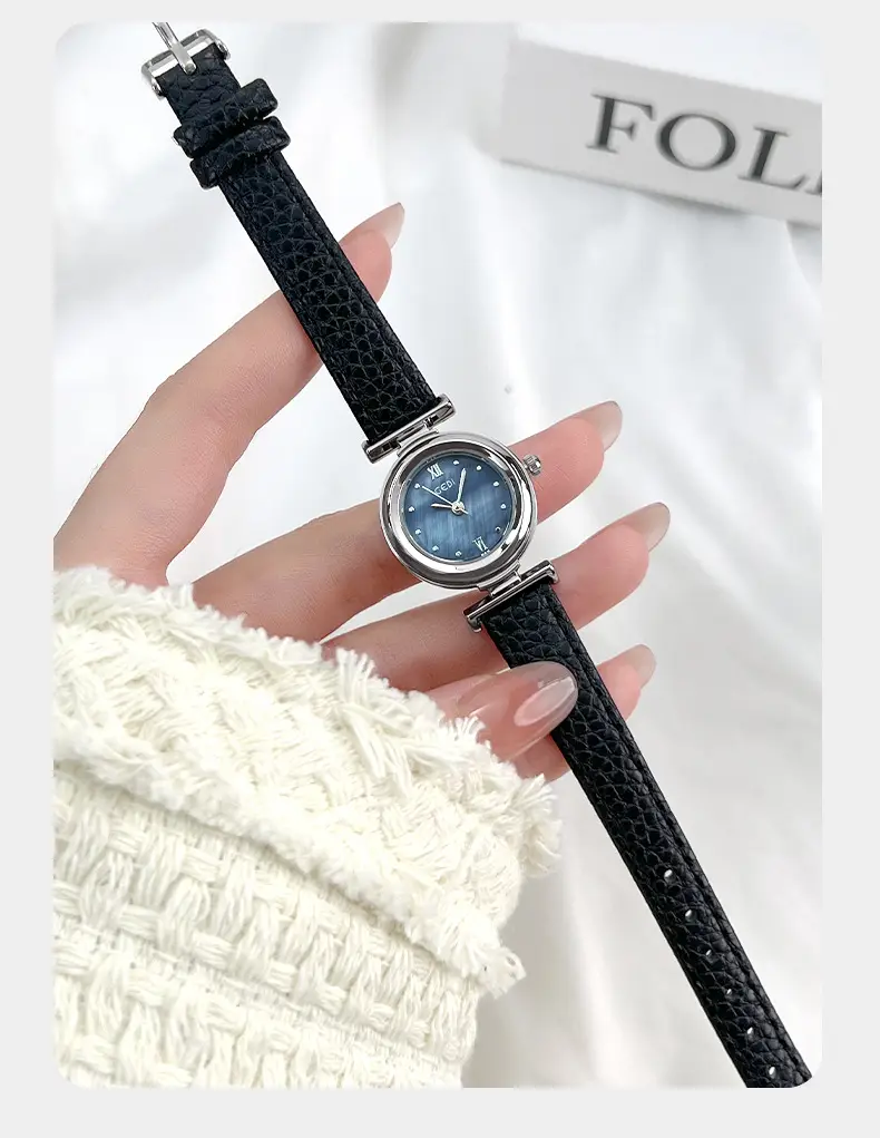 Gold Plated Women's Watch with Brown Leather Belt — feature 16