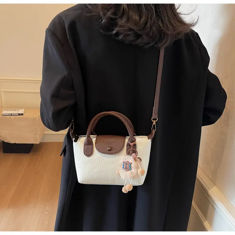 Brown Crossbody Bag with Faux Fur Pom Pom Charm — feature 20