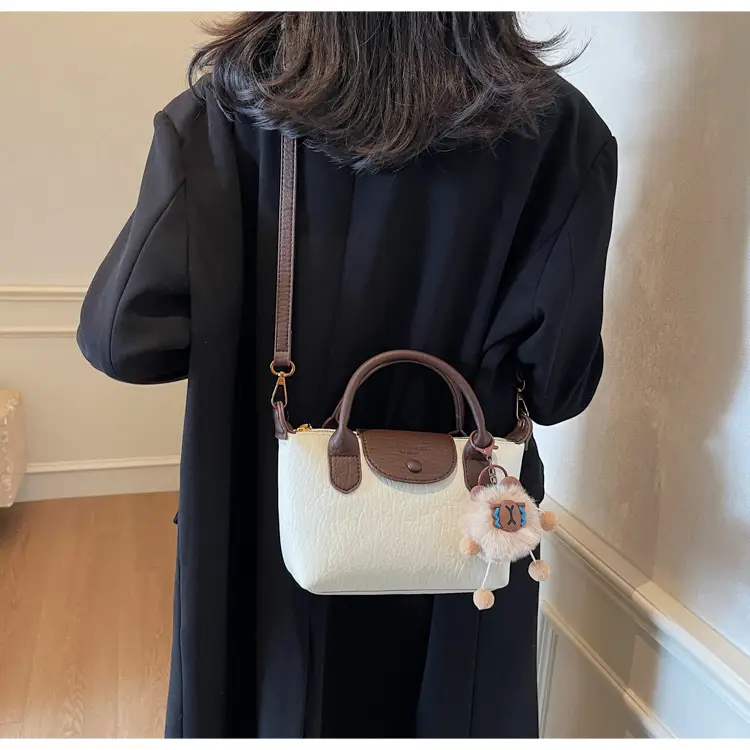 Brown Crossbody Bag with Faux Fur Pom Pom Charm — feature 21