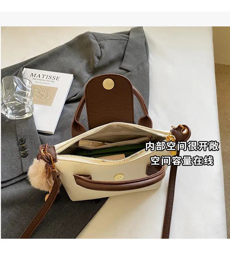 Brown Crossbody Bag with Faux Fur Pom Pom Charm — feature 9