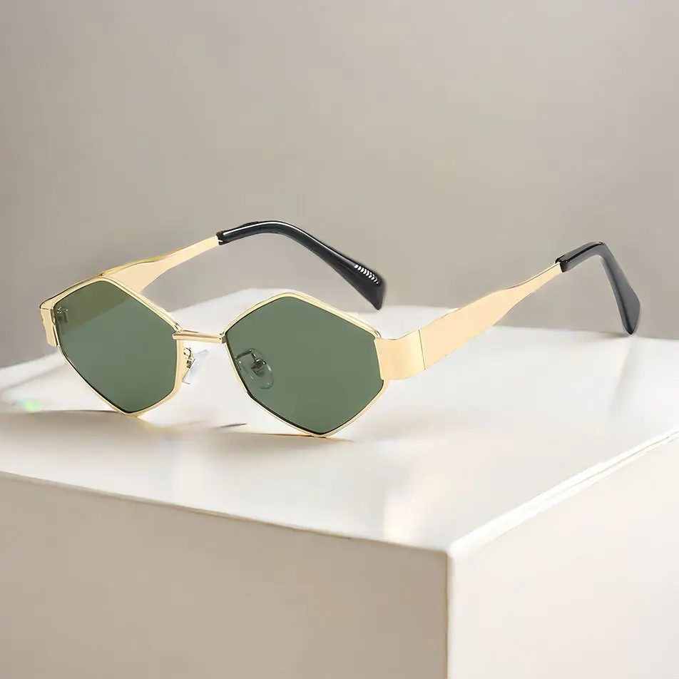 Diamond Metal Sunglasses Ladies Green Photo Concave 2024