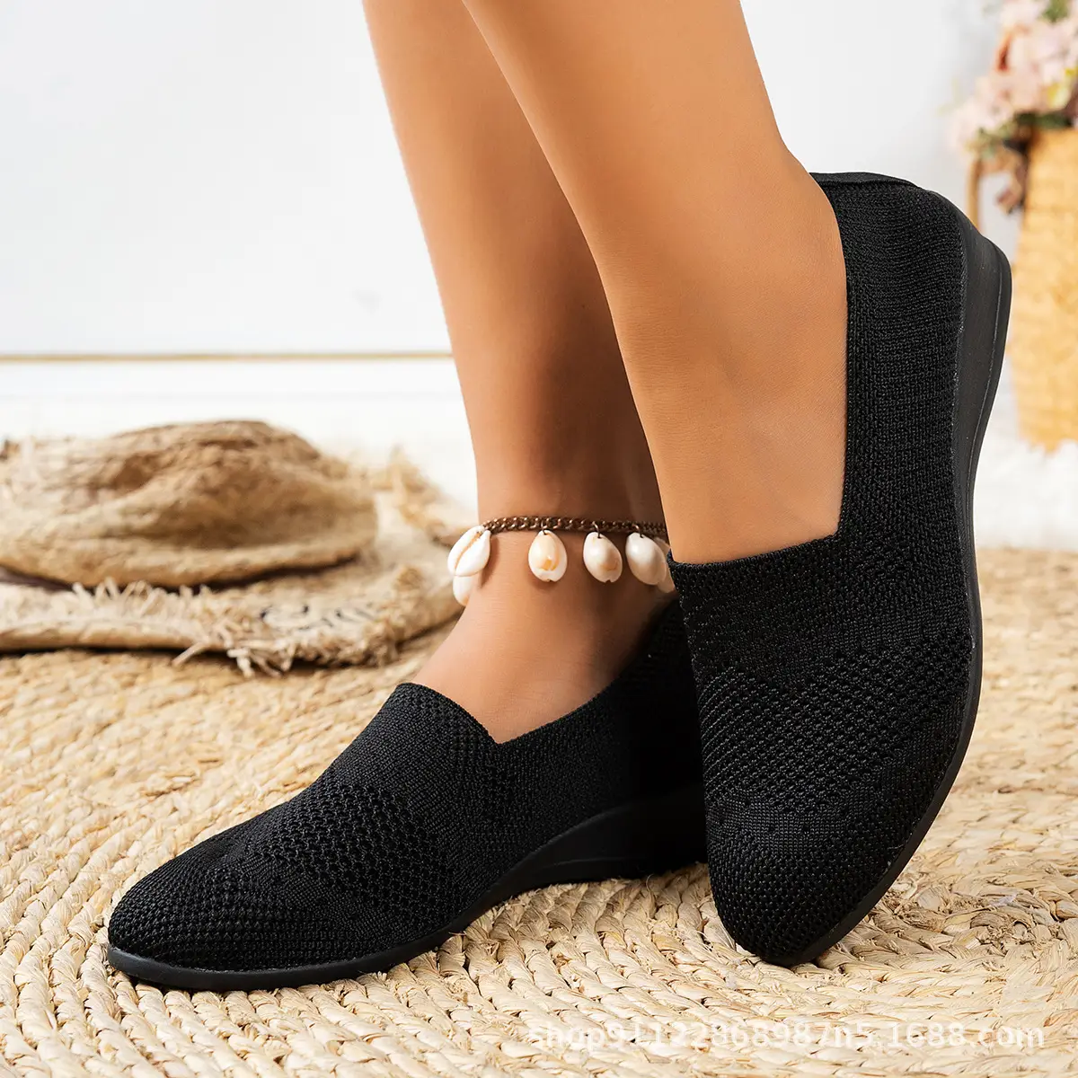 Women Black Mesh Slip-On Loafers Large 2025 Spring - Image 2