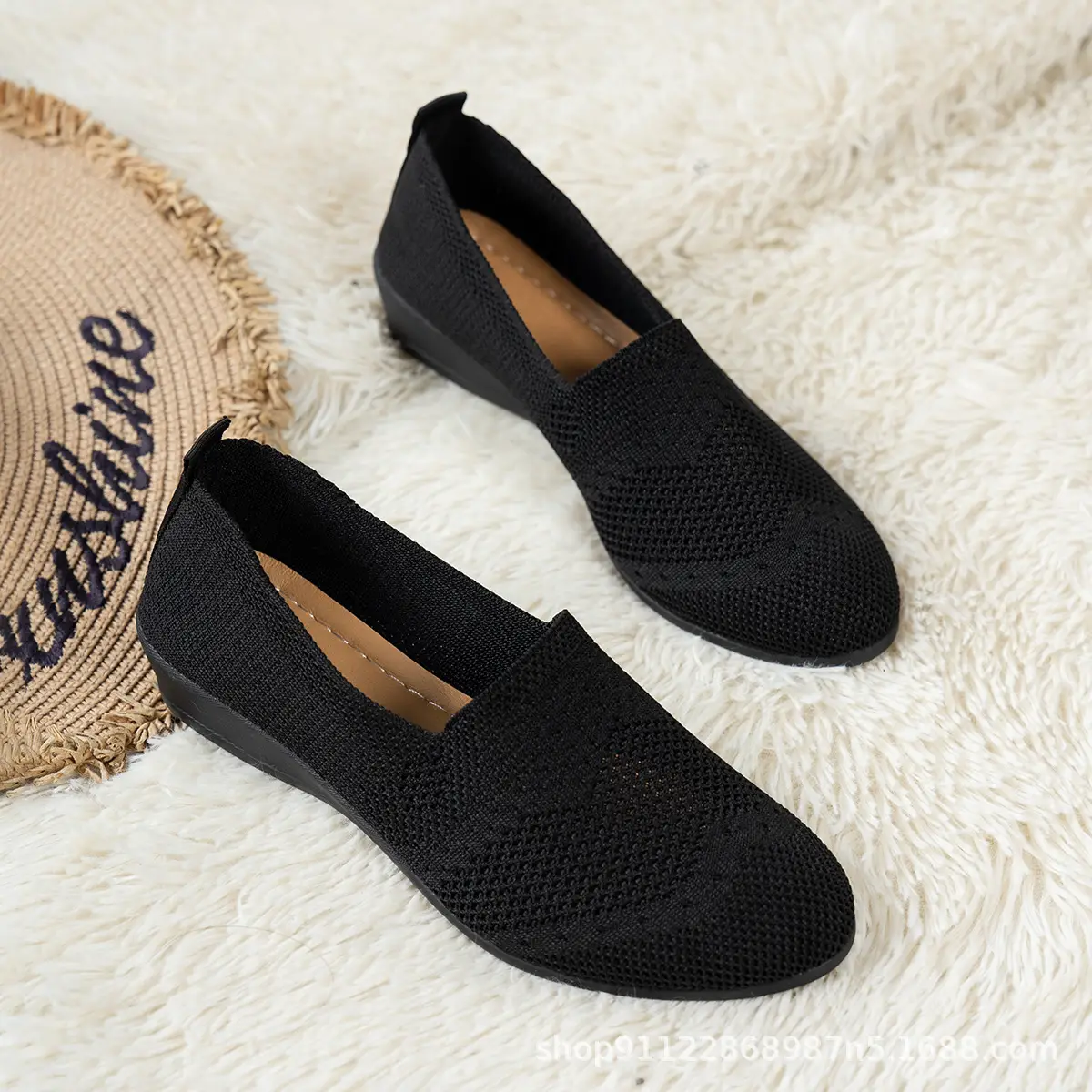 Women Black Mesh Slip-On Loafers Large 2025 Spring - Image 4