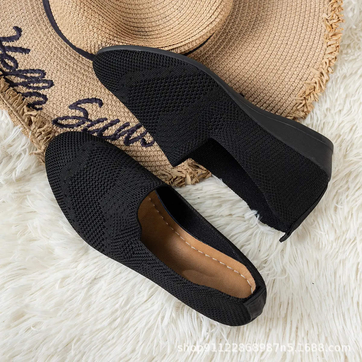 Women Black Mesh Slip-On Loafers Large 2025 Spring — feature 5