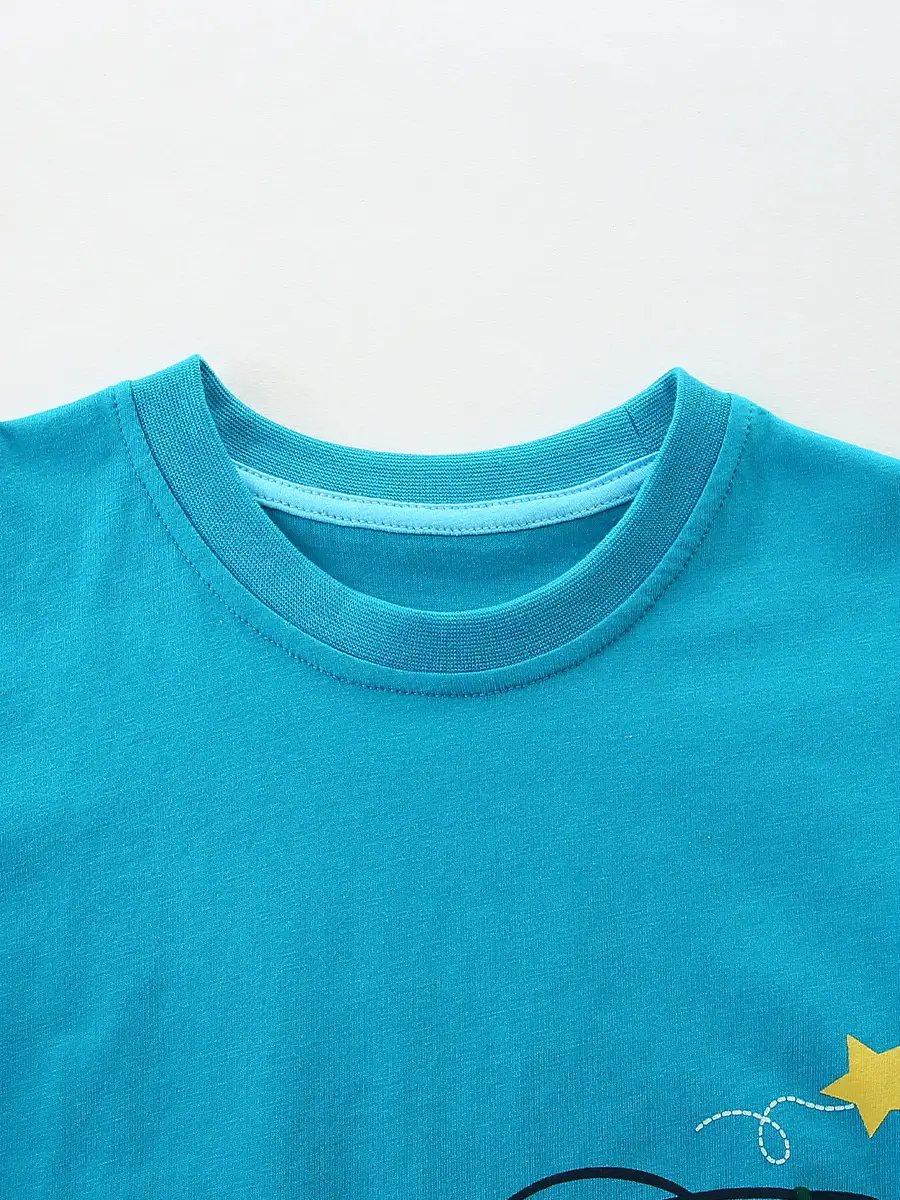 Boys T-Shirt Blue Rocket Print Knitted Cotton