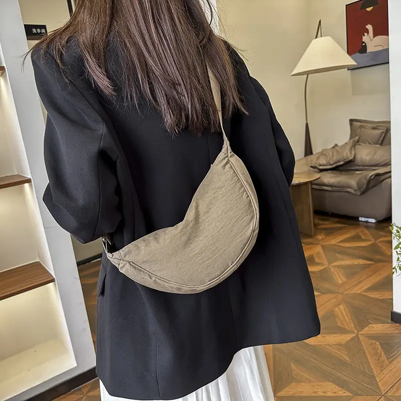 Pink Nylon Crossbody Bag for Women with Wide Strap