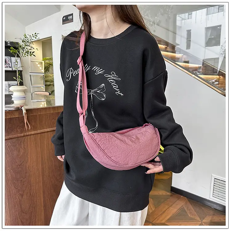 Pink Nylon Crossbody Bag for Women with Wide Strap — feature 11