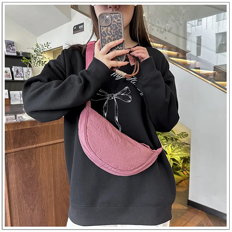 Pink Nylon Crossbody Bag for Women with Wide Strap — feature 12
