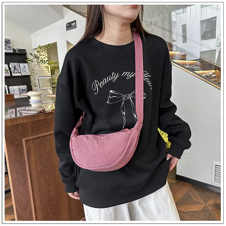 Pink Nylon Crossbody Bag for Women with Wide Strap — feature 13