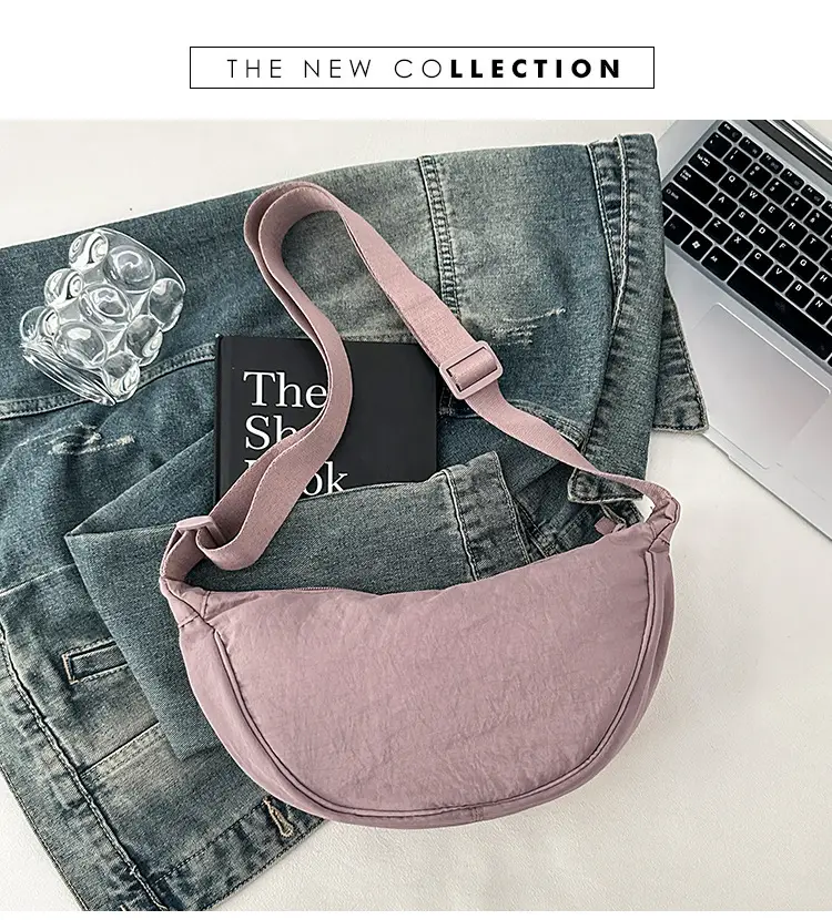 Pink Nylon Crossbody Bag for Women with Wide Strap — feature 34