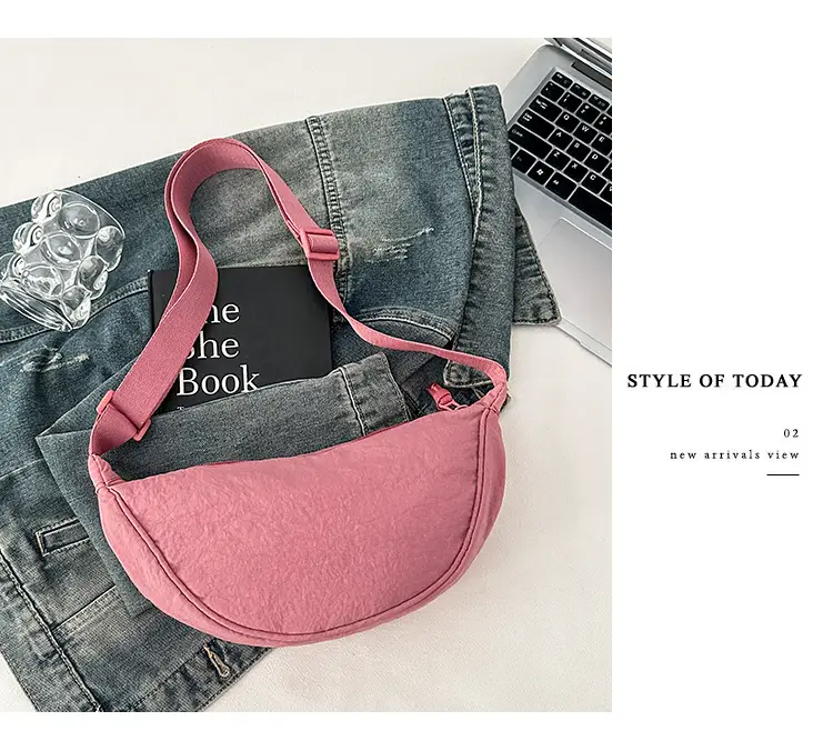 Pink Nylon Crossbody Bag for Women with Wide Strap — feature 36